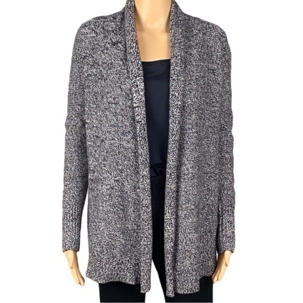 TAHARI 100% 2-Ply Cashmere black & off-white heather open cardigan Size XS EUC